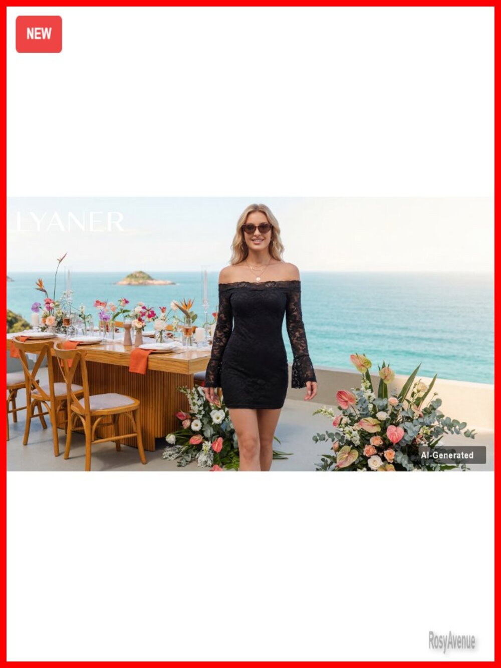 Floral Lace Off Shoulder Bell Long Sleeve Bodycon Mini Dress Club Night Out - Picture 7 of 7